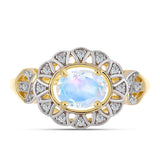 Inel din Argint 925 Placat cu Aur ( 3.51 grame ) cu Piatra Lunii Curcubeu și Topaz Alb 1.23 Carate