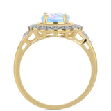 Inel din Argint 925 Placat cu Aur ( 3.51 grame ) cu Piatra Lunii Curcubeu și Topaz Alb 1.23 Carate