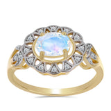 Inel din Argint 925 Placat cu Aur ( 3.51 grame ) cu Piatra Lunii Curcubeu și Topaz Alb 1.23 Carate