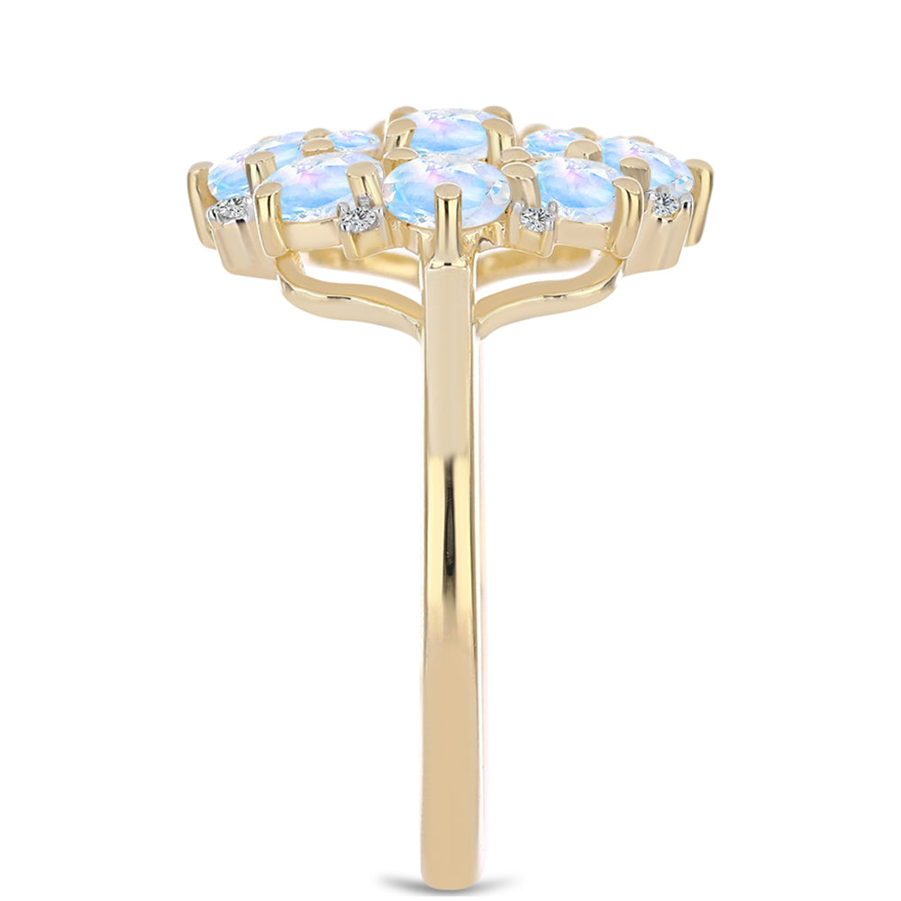 Inel din Argint 925 Placat cu Aur ( 3.84 grame ) cu Piatra Lunii Curcubeu și Topaz Alb 2.38 Carate