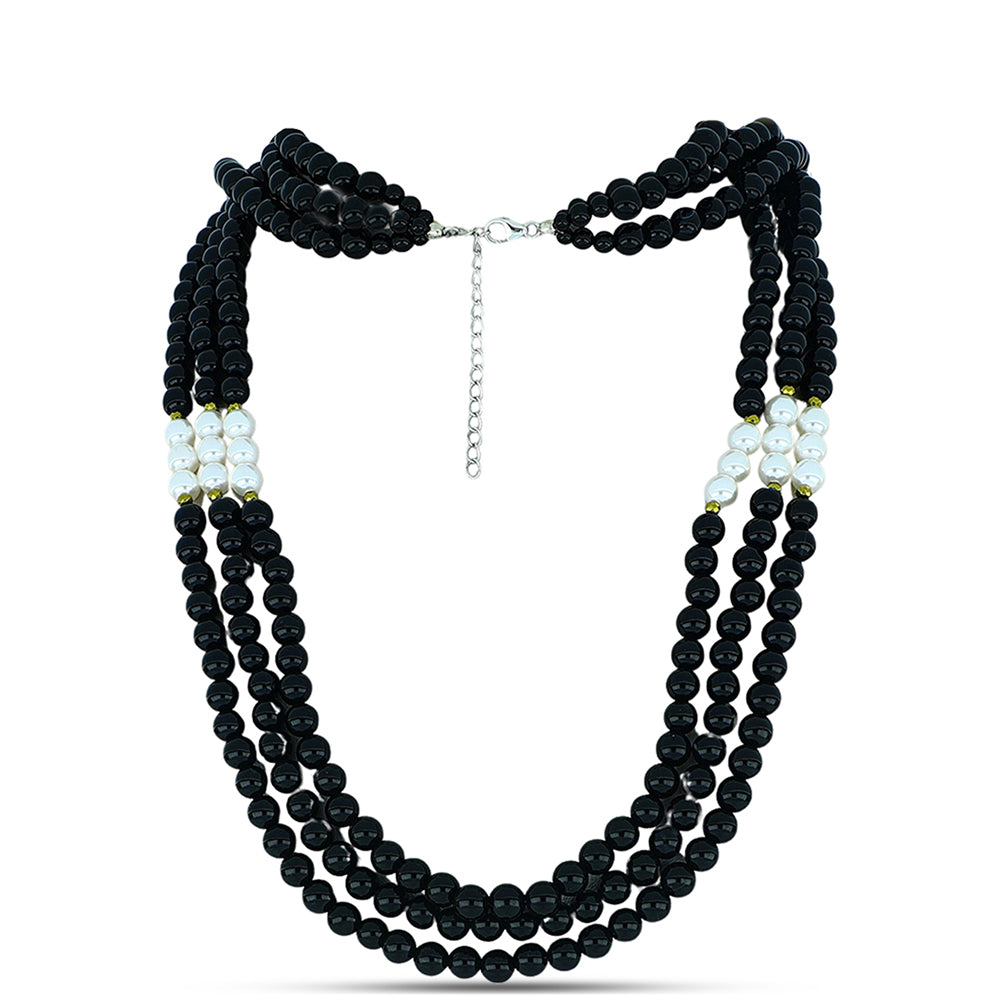 Colier din Argint 925 ( 1.03 grame ) cu Obsidian și Perlă de Apă Dulce Albă 345.92 Carate