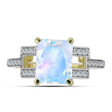 Inel din Argint 925 Placat cu Aur ( 3.15 grame ) cu Piatra Lunii Curcubeu și Topaz Alb 3.01 Carate