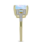 Inel din Argint 925 Placat cu Aur ( 3.15 grame ) cu Piatra Lunii Curcubeu și Topaz Alb 3.01 Carate
