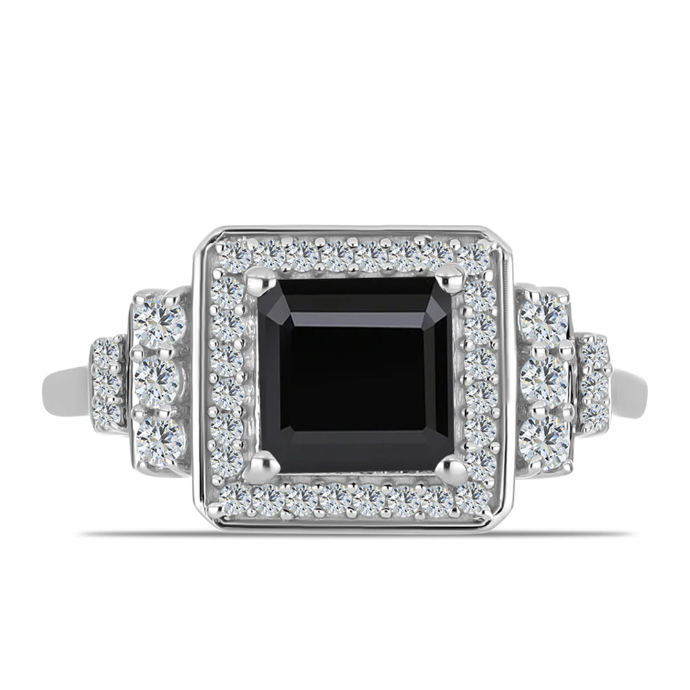 Inel din Argint 925 ( 3.51 grame ) cu Obsidian și Topaz Alb 1.95 Carate