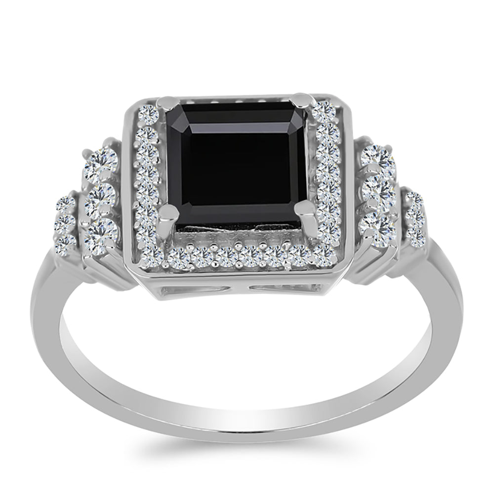 Inel din Argint 925 ( 3.51 grame ) cu Obsidian și Topaz Alb 1.95 Carate