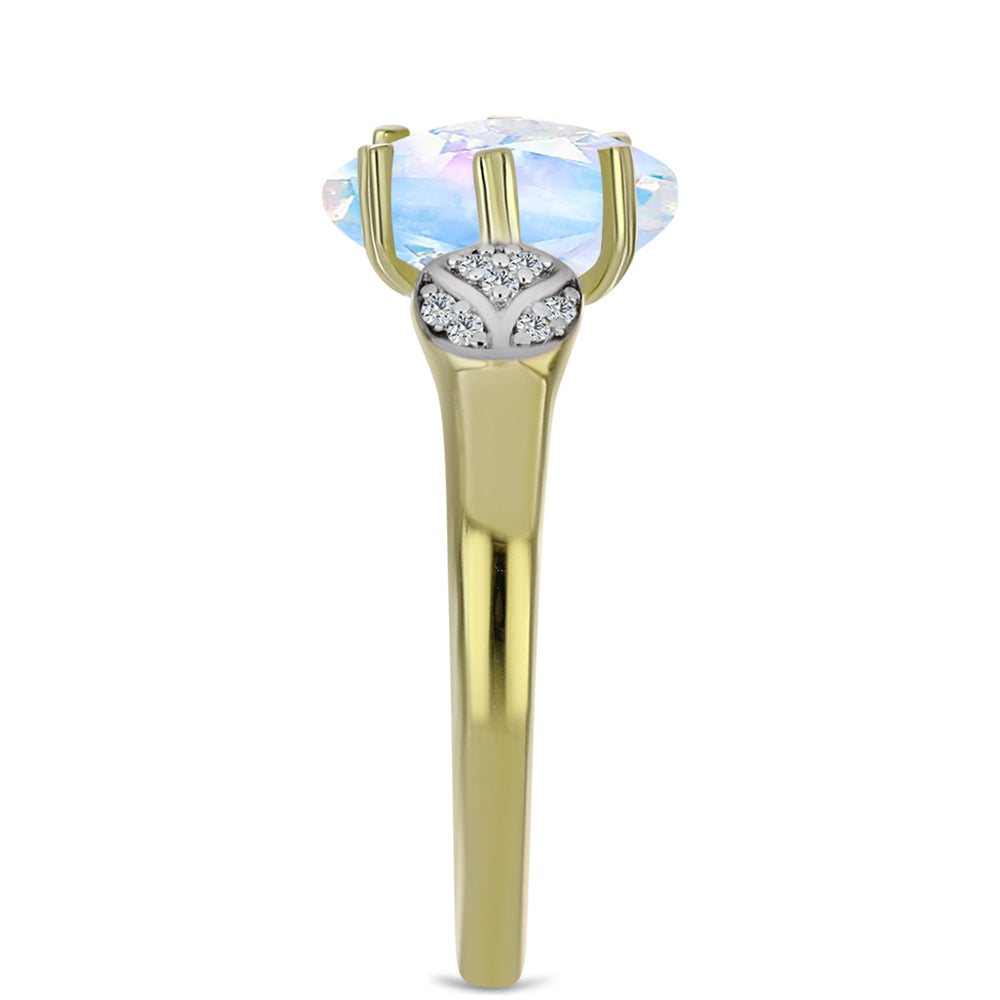 Inel din Argint 925 Placat cu Aur ( 2.5 grame ) cu Piatra Lunii Curcubeu și Topaz Alb 2.6 Carate
