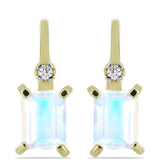Cercei din Argint 925 Placat cu Aur ( 3.48 grame ) cu Piatra Lunii Curcubeu și Topaz Alb 2.99 Carate