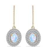 Cercei din Argint 925 Placat cu Aur ( 3.1 grame ) cu Piatra Lunii Curcubeu și Topaz Alb 2.31 Carate