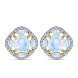 Cercei din Argint 925 Placat cu Aur ( 4.33 grame ) cu Piatra Lunii Curcubeu 3.55 Carate
