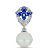 Pandantiv din Argint 925 ( 1.07 grame ) cu Safir Albastru Australian și Perlă de Apă Dulce Albă 4.41 Carate