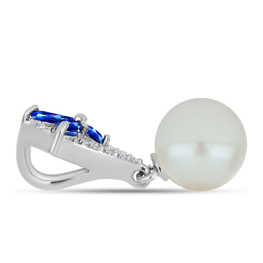 Pandantiv din Argint 925 ( 1.07 grame ) cu Safir Albastru Australian și Perlă de Apă Dulce Albă 4.41 Carate
