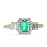Inel din Argint 925 Placat cu Aur ( 1.89 grame ) cu Smarald Columbian și Diamant Alb 0.86 Carate