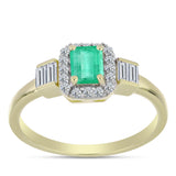 Inel din Argint 925 Placat cu Aur ( 1.89 grame ) cu Smarald Columbian și Diamant Alb 0.86 Carate