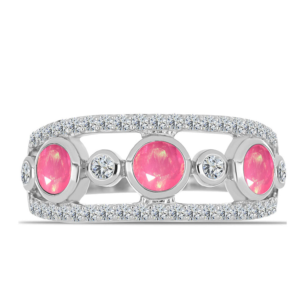 Inel din Argint 925 ( 3.57 grame ) cu Opal Lega Dembi Roz și Topaz Alb 1.07 Carate