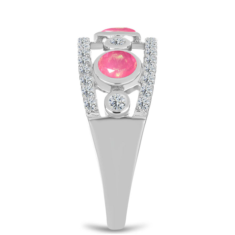 Inel din Argint 925 ( 3.57 grame ) cu Opal Lega Dembi Roz și Topaz Alb 1.07 Carate