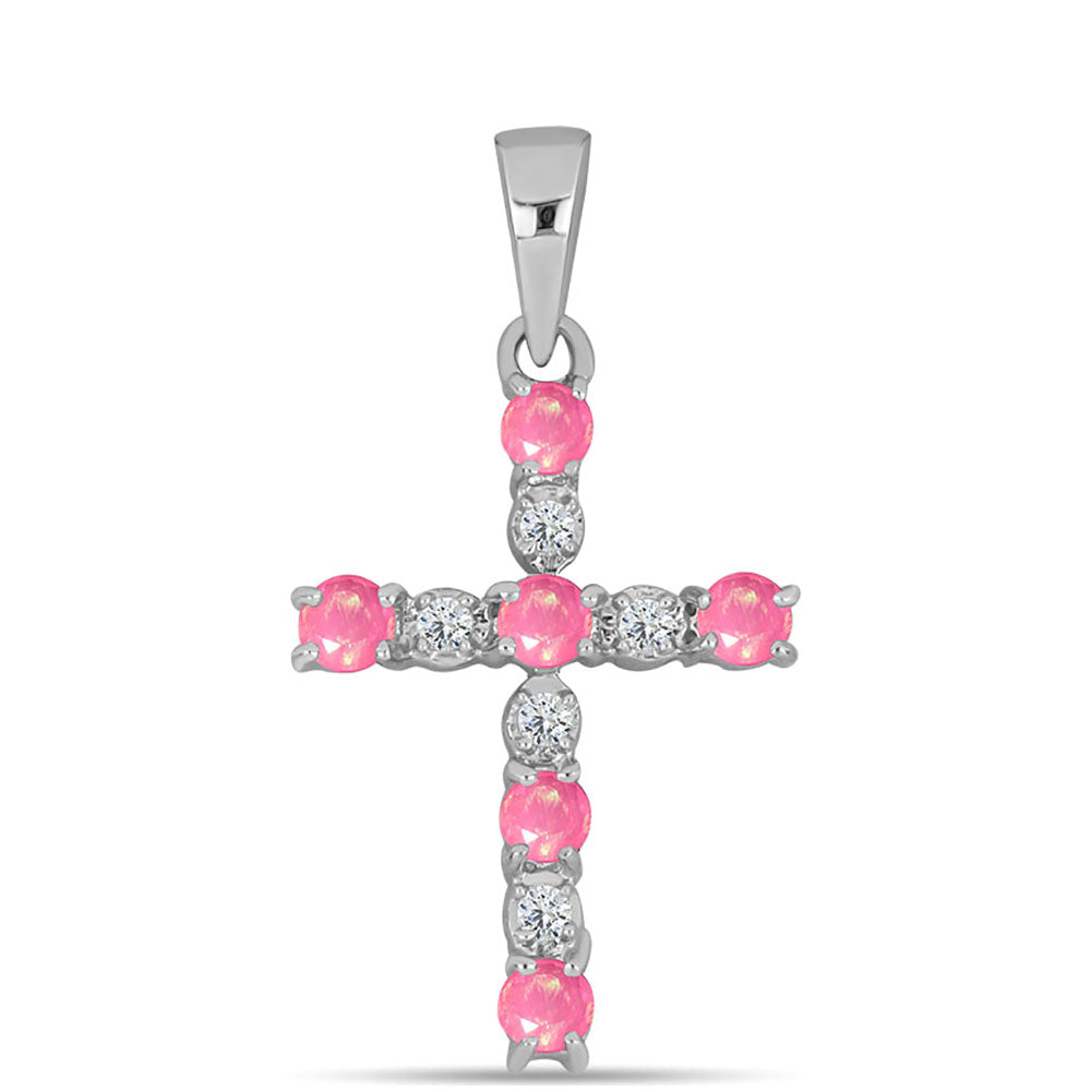 Cruce Pandantiv din Argint 925 ( 1.04 grame ) cu Opal Lega Dembi Roz și Topaz Alb 0.31 Carate