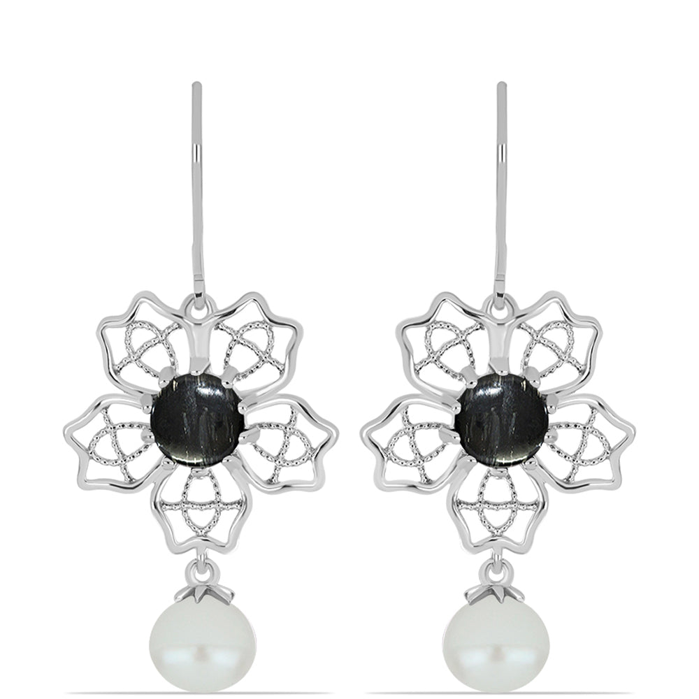 Cercei din Argint 925 ( 4.52 grame ) cu Jasp Picasso și Perlă de Apă Dulce Albă 10.04 Carate