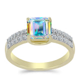Inel din Argint 925 Placat cu Aur ( 3.55 grame ) cu Moissanit de Gheață și Topaz Alb 2.17 Carate