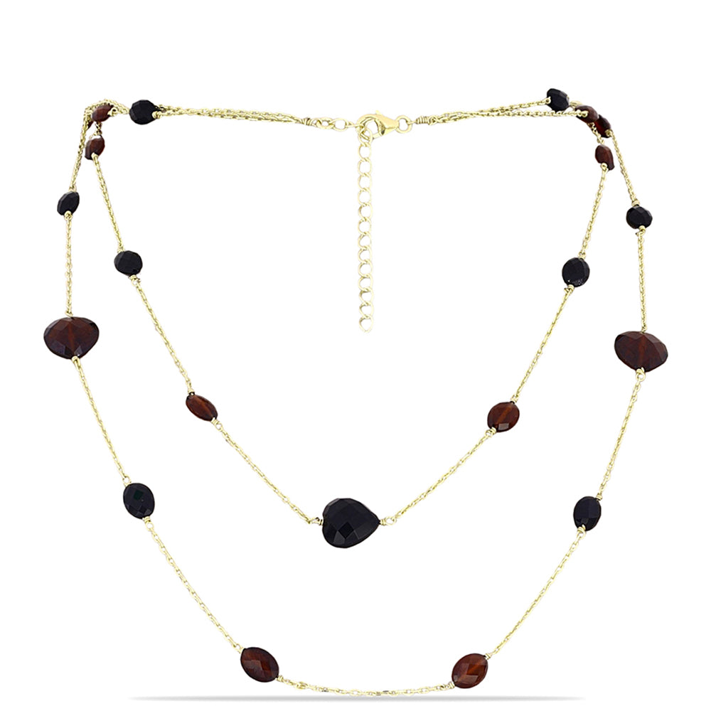 Colier din Argint 925 Placat cu Aur ( 3.51 grame ) cu Granat Barton și Onix Negru 25.72 Carate