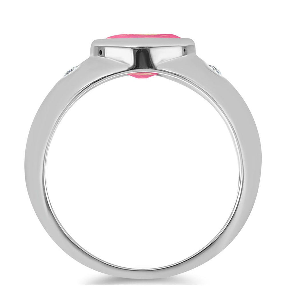 Inel din Argint 925 ( 2.95 grame ) cu Opal Lega Dembi Roz și Topaz Alb 0.8 Carate