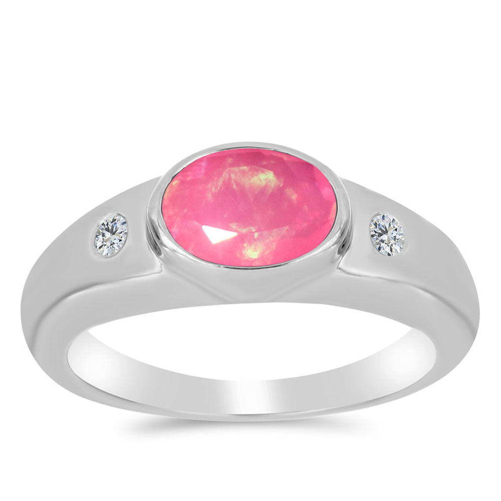 Inel din Argint 925 ( 2.95 grame ) cu Opal Lega Dembi Roz și Topaz Alb 0.8 Carate