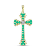 Cruce Pandantiv din Argint 925 Placat cu Aur ( 2.84 grame ) cu Smarald Columbian și Diamant Alb 0.84 Carate