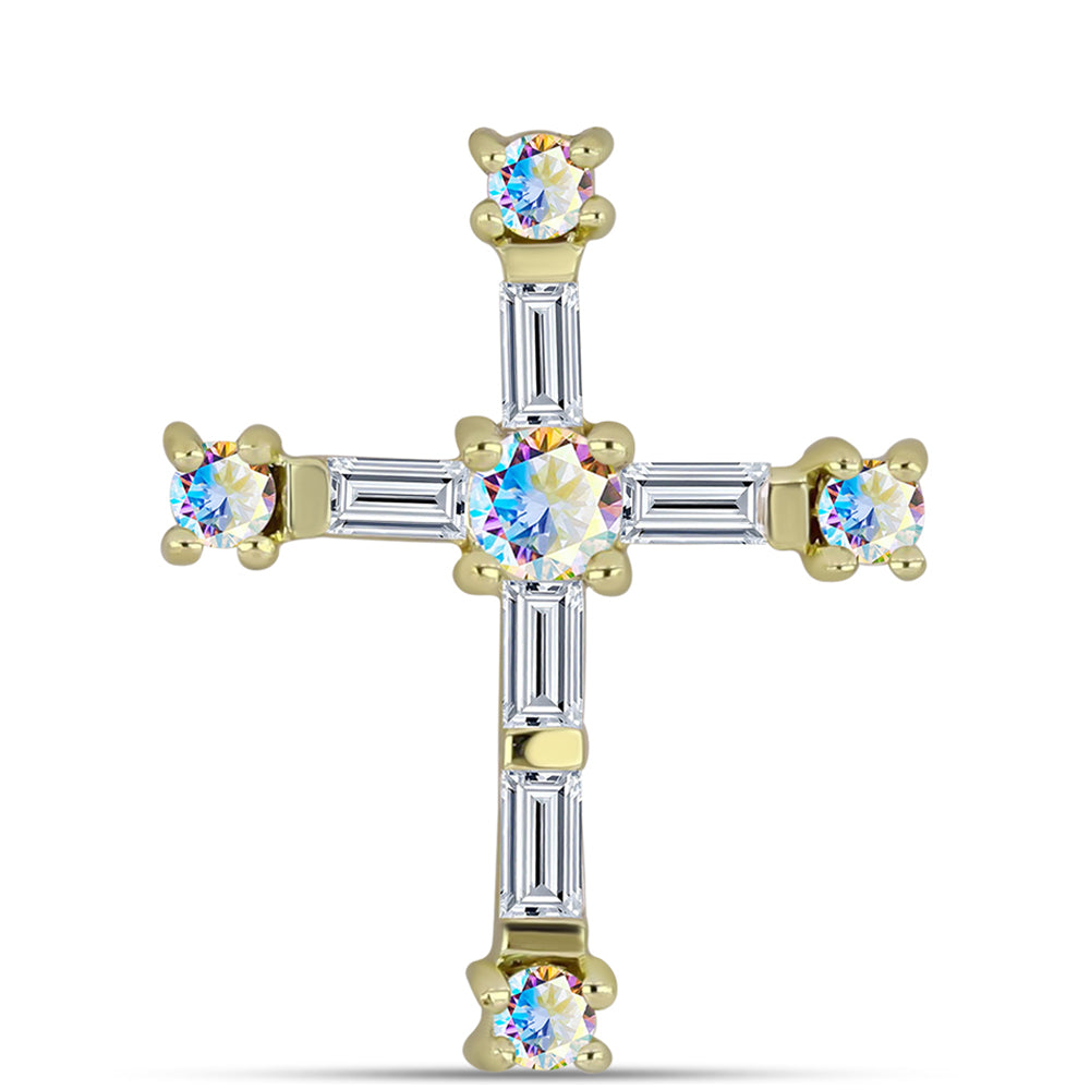 Cruce Pandantiv din Argint 925 Placat cu Aur ( 0.93 grame ) cu Moissanit de Gheață și Zircon Alb 0.63 Carate