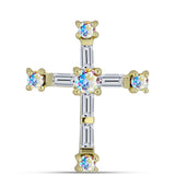Cruce Pandantiv din Argint 925 Placat cu Aur ( 0.93 grame ) cu Moissanit de Gheață și Zircon Alb 0.63 Carate