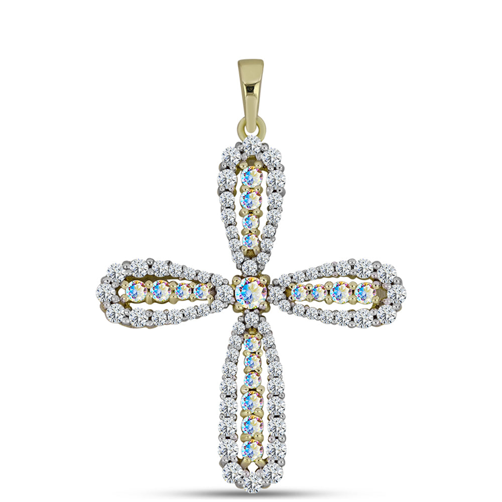 Cruce Pandantiv din Argint 925 Placat cu Aur ( 2.5 grame ) cu Moissanit de Gheață și Topaz Alb 1.69 Carate