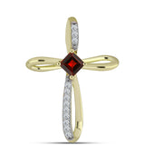 Cruce Pandantiv din Argint 925 Placat cu Aur ( 1.25 grame ) cu Granat Barton și Topaz Alb 0.54 Carate