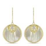 Cercei din Argint 925 Placat cu Aur ( 5.97 grame ) cu Sidef și Topaz Alb 14.67 Carate