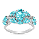 Inel din Argint 925 ( 3.97 grame ) cu Cuarț Paraiba și Topaz Alb 2.25 Carate