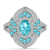Inel din Argint 925 ( 4.06 grame ) cu Cuarț Paraiba și Topaz Alb 2.26 Carate