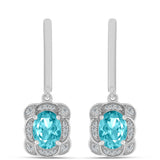 Cercei din Argint 925 ( 4.46 grame ) cu Cuarț Paraiba și Topaz Alb 2.38 Carate