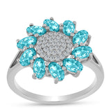 Inel din Argint 925 ( 3.23 grame ) cu Cuarț Paraiba și Topaz Alb 2.11 Carate