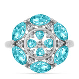 Inel din Argint 925 ( 3.83 grame ) cu Cuarț Paraiba și Topaz Alb 2.41 Carate