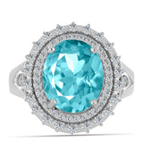 Inel din Argint 925 ( 4.44 grame ) cu Cuarț Paraiba și Topaz Alb 5.17 Carate