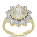 Inel din Argint 925 Placat cu Aur ( 4.04 grame ) cu Sidef și Topaz Alb 1.48 Carate