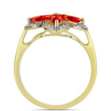 Inel din Argint 925 Placat cu Aur ( 2.57 grame ) cu Opal Etiopian Lega Dembi Roșu și Topaz Alb 0.77 Carate