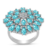 Inel din Argint 925 ( 5.59 grame ) cu Cuarț Paraiba și Topaz Alb 3.73 Carate
