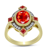 Inel din Argint 925 Placat cu Aur ( 4.2 grame ) cu Opal Etiopian Lega Dembi Roșu și Topaz Alb 1.35 Carate