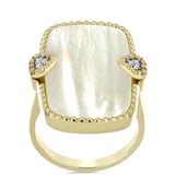 Inel din Argint 925 Placat cu Aur ( 5.61 grame ) cu Sidef și Topaz Alb 10.88 Carate