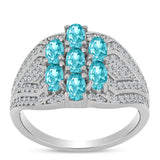 Inel din Argint 925 ( 4.04 grame ) cu Cuarț Paraiba și Topaz Alb 2 Carate