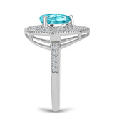 Inel din Argint 925 ( 3.29 grame ) cu Cuarț Paraiba și Topaz Alb 1.52 Carate