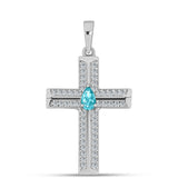 Cruce Pandantiv din Argint 925 ( 1.85 grame ) cu Cuarț Paraiba și Topaz Alb 0.51 Carate