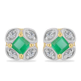 Cercei din Argint 925 Placat cu Aur ( 1.37 grame ) cu Smarald Brazilian și Zircon Alb 0.43 Carate