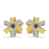 Cercei din Argint 925 Placat cu Aur ( 2 grame ) cu Diamant Verde și Zircon Alb 0.29 Carate