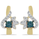 Cercei din Argint 925 Placat cu Aur ( 3.19 grame ) cu Diamant Albastru și Zircon Alb 0.26 Carate
