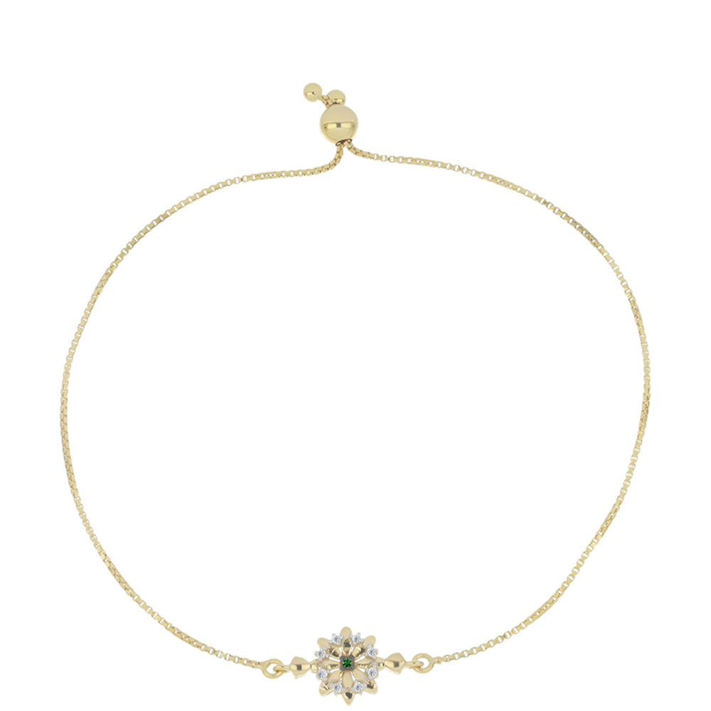 Brățară din Argint 925 Placat cu Aur ( 3.28 grame ) cu Diamant Verde și Zircon Alb 0.13 Carate
