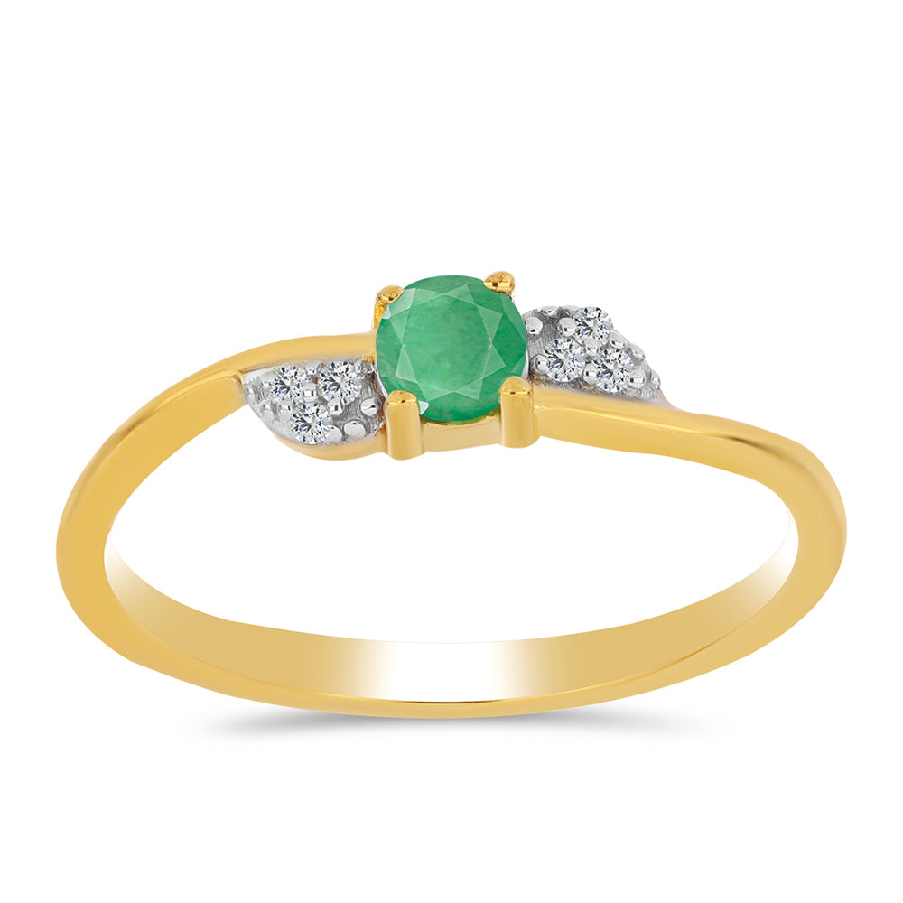 Inel din Argint 925 Placat cu Aur ( 1.55 grame ) cu Smarald Brazilian și Zircon Alb 0.32 Carate